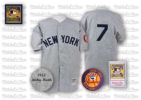 Mitchell And Ness 1952 Yankees #7 Mickey Mantle Grey Stitched MLB Jersey - Click Image to Close
